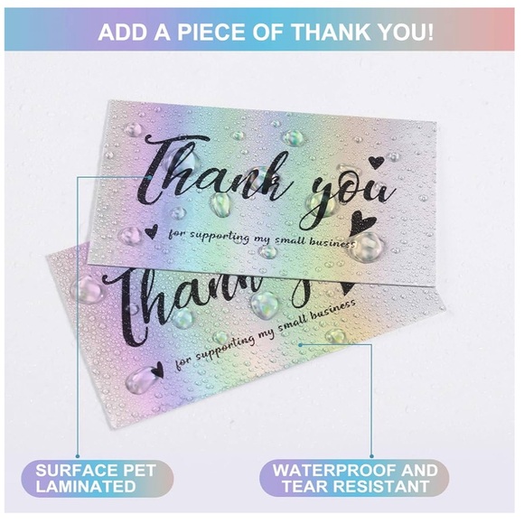60 Holographic Thank You Cards | Small Business Packaging Supplies | Bulk Set - Picture 2 of 5